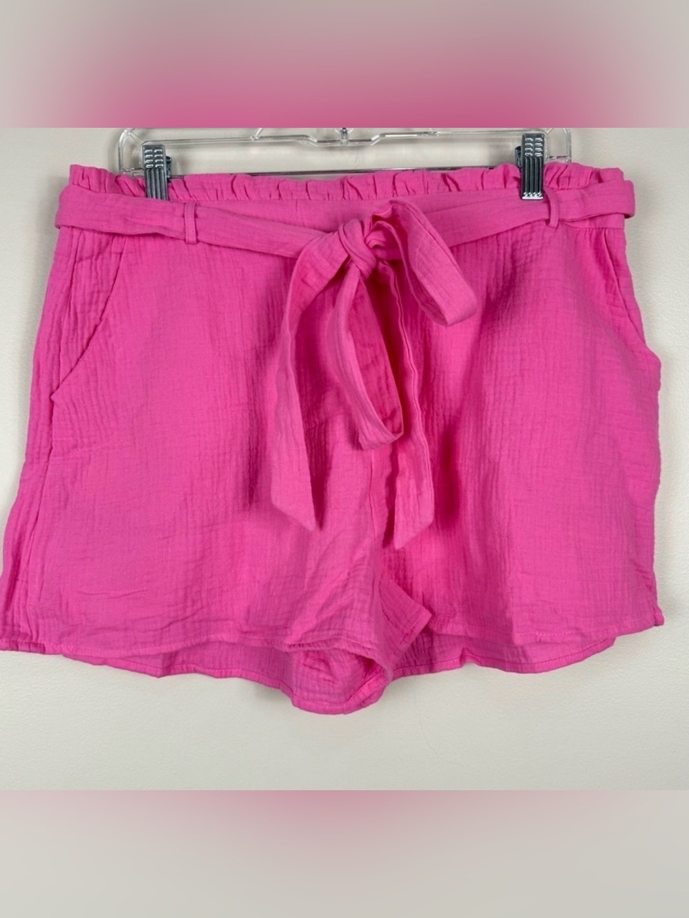 Lulus Shorts XL Pink Tie-Waist Ruffle Pockets Barbie Hot Pink Boho Summer
